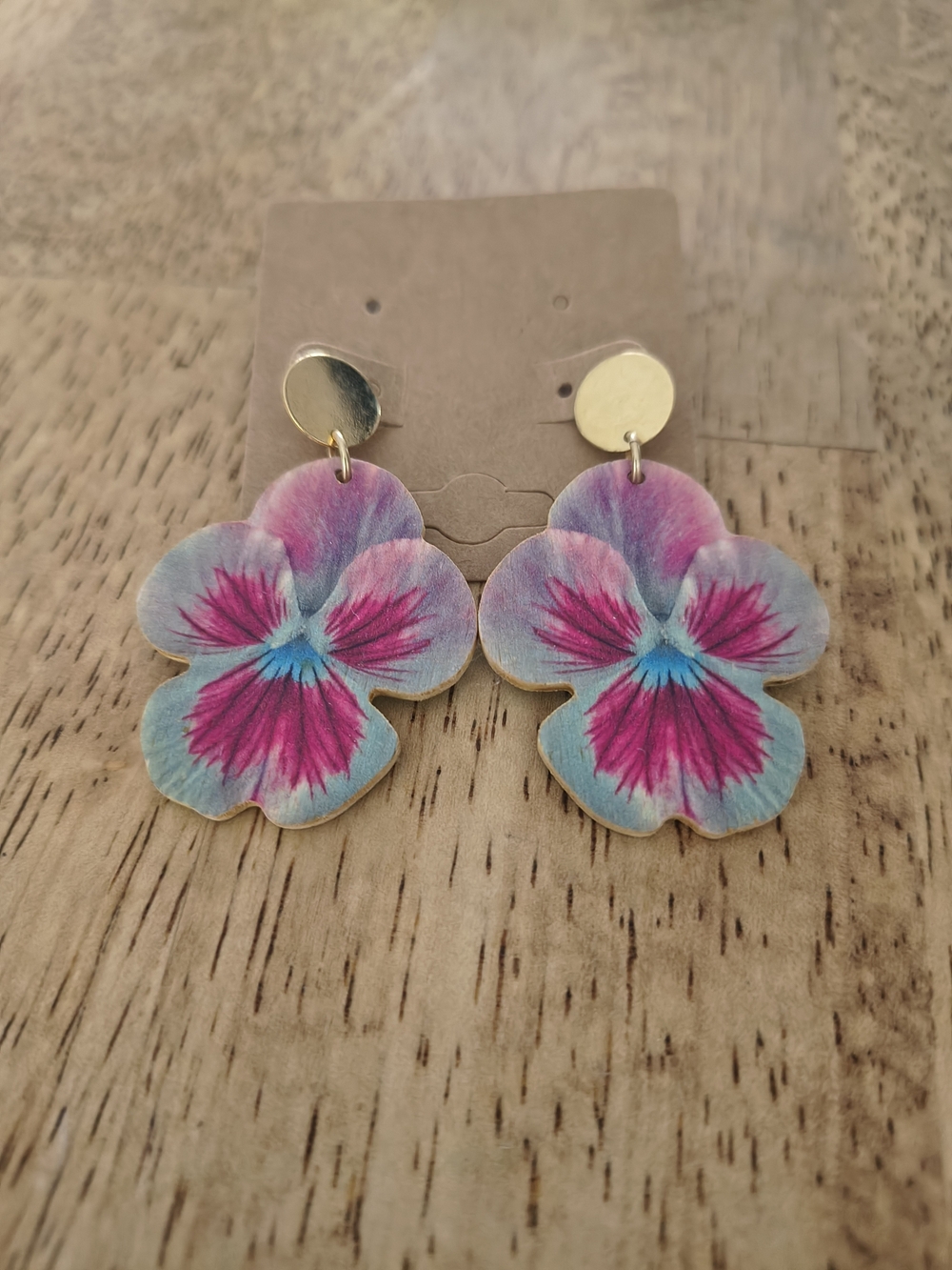 Gold-Tone Floral Drop Earrings in Pink & Teal